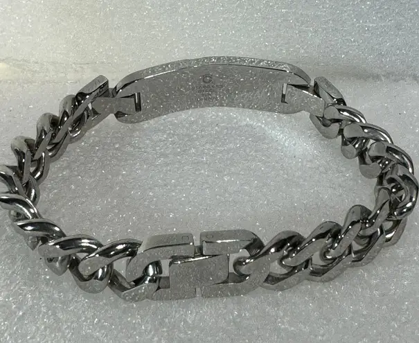 18KT Yellow Gold Inlay & Stainless Steel Cuban Link Men’s Diamond Bracelet 8.5” Long