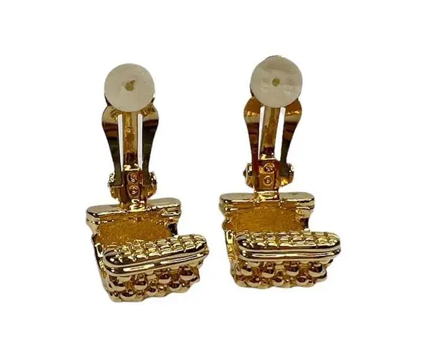 Vintage Gold Tone Boucle Textured Curved Clip On Earrings