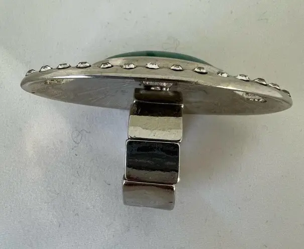 Ladies Cocktail Costume Jewelry Ring Silver Tone Band Faux Turquoise Adustable