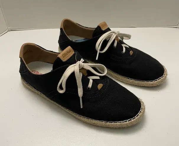 Olukai Kaula Pa‘a Lī Shoes Canvas Lace-Up Espadrilles Sneaker Slip Ons Black