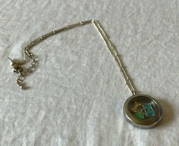 Origami Owl : Silver Tone Pendant Necklace- Green & Blue Charms
