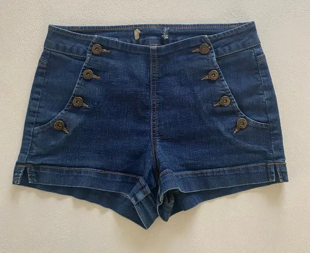 Women’s Sailor Button Front Denim Shorts Size 7 Dark Wash Stretch High Waist