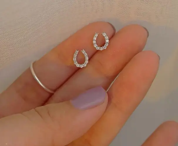 CZ Tiny Horseshoe Stud Earrings for Women Daily Simple Style Silver