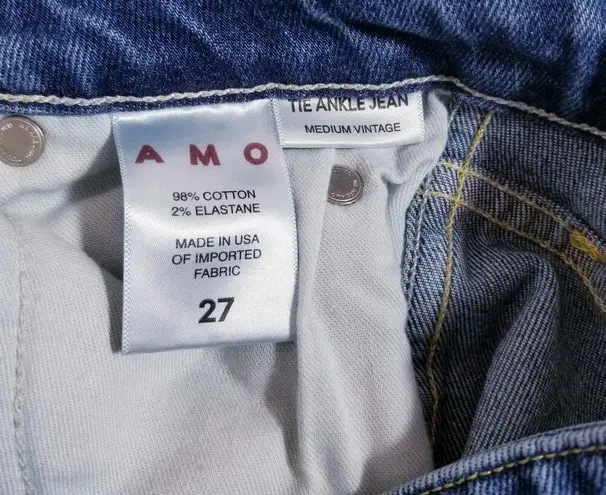 AMO Tie Ankle Jeans Medium Vintage Blue Denim Size 27