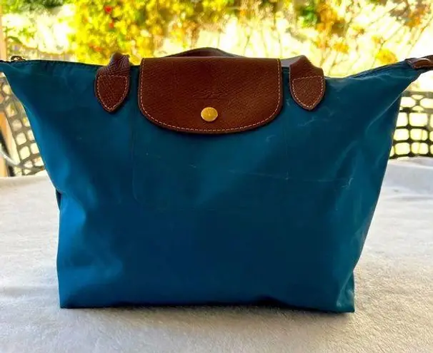 Longchamp  teal “Le Pilage” canvas tote bag serial number 1133332