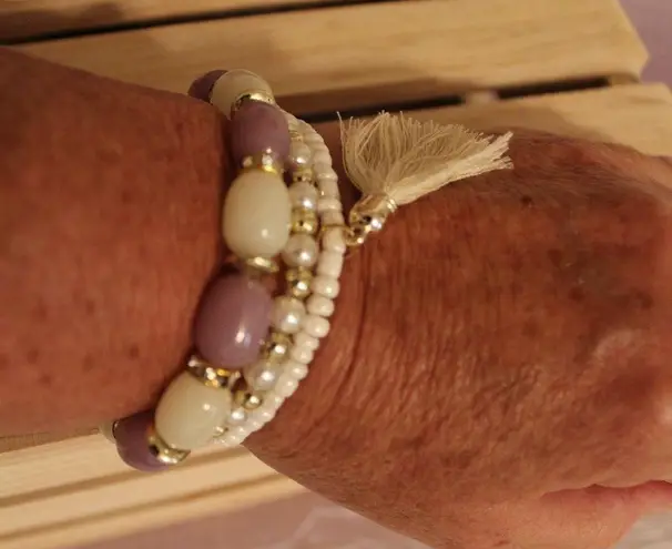Beaded Stacked Tassel Bracelet Set Lilac 1 Set