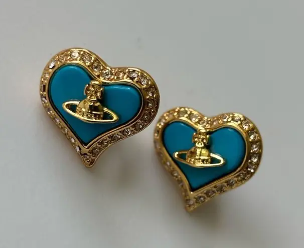 Vivienne Westwood NWOT Gold and Blue Heart Earrings