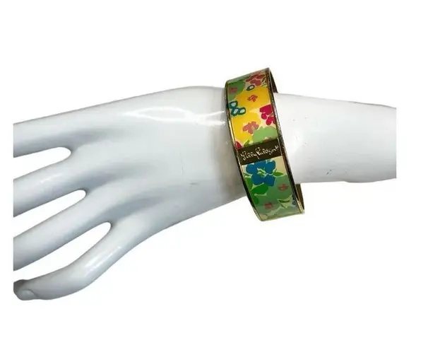 Lilly Pulitzer  FLORAL PHOTODOME BANGLE BRACELET MULTI-COLOR FLOWER GOLD METALLIC