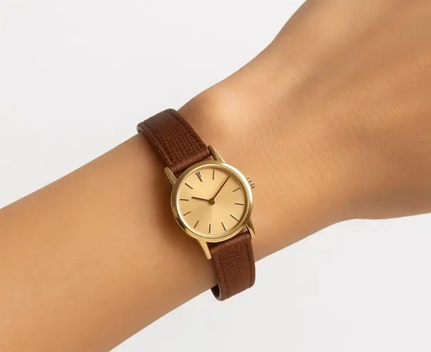 Vintage Gold U.S.A Coin Quartz Watch with Brown Leather Strap