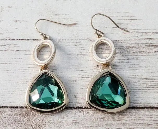 Vintage Earrings for Pierced Ears Gold Tone and Green Statement Dangle