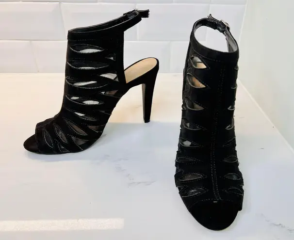 Cathy Jean Strappy Ankle Strap Black Heel Shoe sz 6