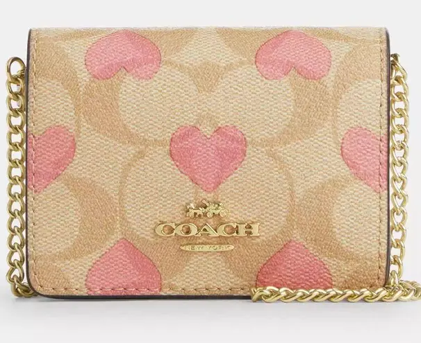 Coach Boxed Mini Wallet On A Chain In Signature Canvas With Heart Print