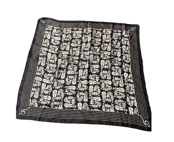 Vintage Black & Cream Music Violin Trumpet Silk Blend Scarf Head Wrap Bandana