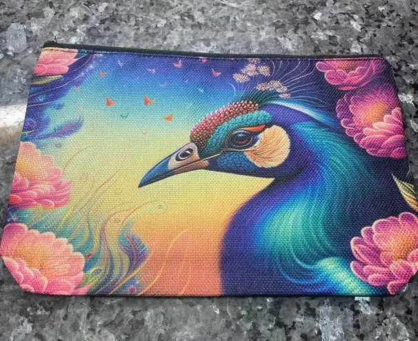 Colorful peacock makeup bag / NWOT Blue