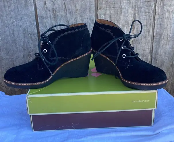 Naturalizer Womens Kaitlyn Oxford Black Ankle Wedge Boots Shoes 5.5 New In Box