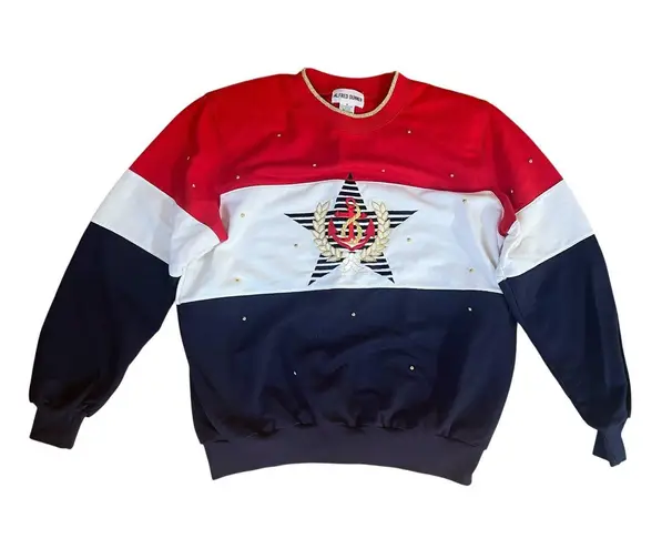 Vtg ALFRED DUNNER Women's Sweatshirt Nautical Medium Pullover Embroidery Anchor