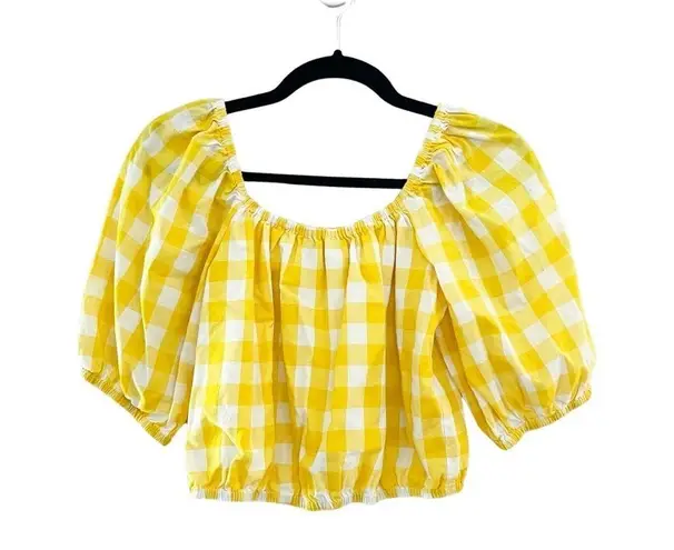 COLOR ME COURTNEY Puffy Sleeves Gingham Yellow Crop Top Size S