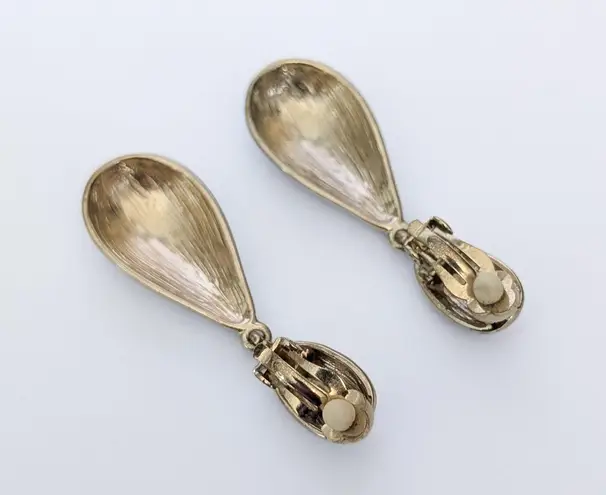 Vintage Clip On Earrings Statement Gold Tone Dangle Chunky