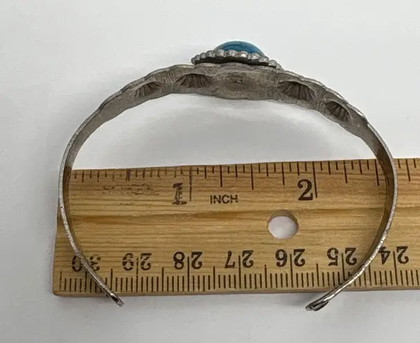 Vintage Turquoise Color Stone Cuff Bracelet Silver Tone Southwestern Style Blue