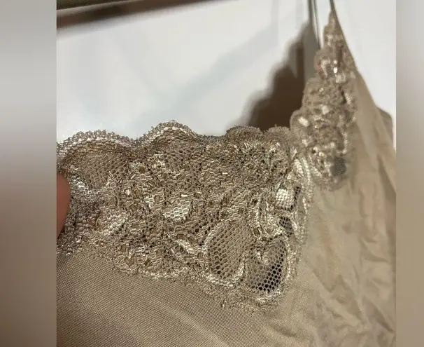 WD•NY WD.NY Honey Brown Beaded Lacy Camisole Tank Top w/ Built in Bralette Size Large