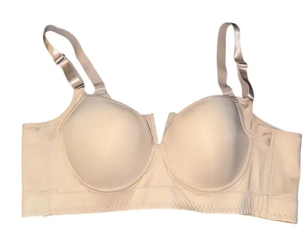 Women's Deep V Plunge Push Up Bra Clear Straps Size 50/115C Tan