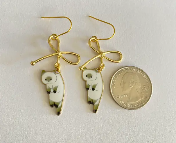 Handmade Kawaii funny cat ribbon dangle earrings✨