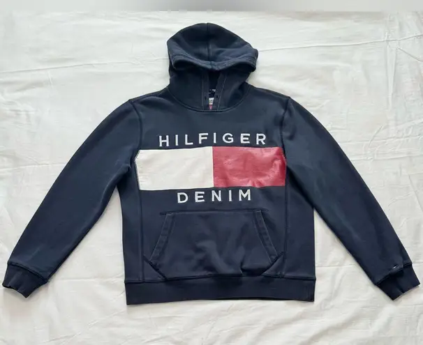 Tommy Hilfiger  Women’s Hoodie Size M –Iconic Red & White Logo Hooded Sweatshirt