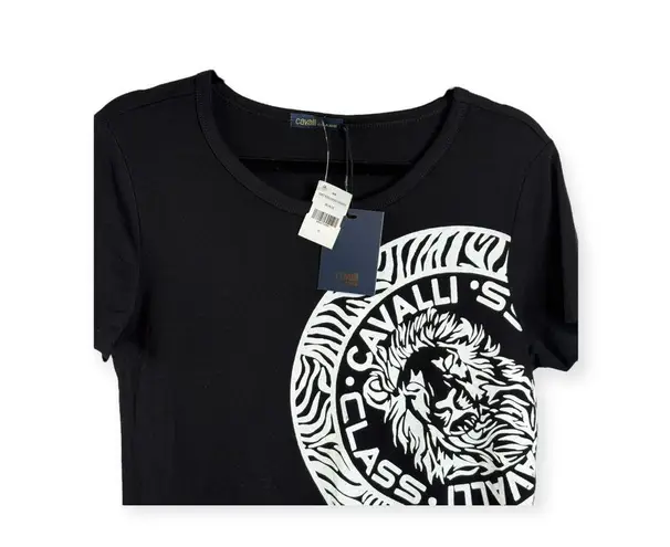 new Roberto Cavalli Class ♔ Logo Stretch Cotton T Shirt Dress ♔ Black ♔ Small ♔