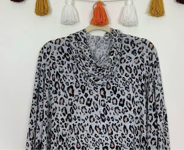 Sundry Draped Gray Leopard Print Hoodie Size Small