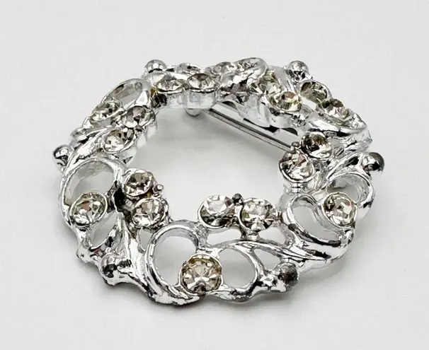 Vintage Silver Rhinestone Wreath Brooch Pin