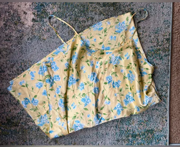 Vintage Y2K Avon Intimates blue floral garden silky slip dress, size XL Yellow