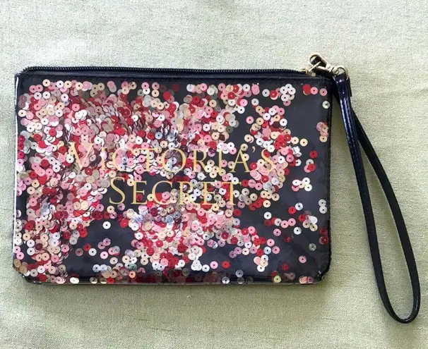 Victoria's Secret NWOT  Black Red Silver Sequin Clutch Wristlet