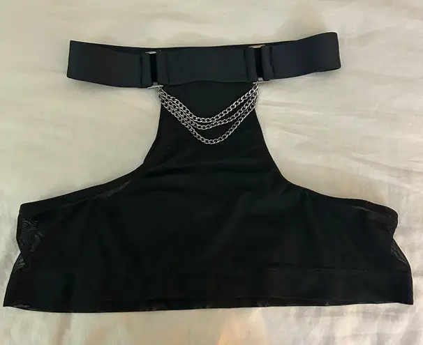 iHeartRaves Syzygy The Label Black Mesh Mini Skirt With Titanium Chains, High Waist Cut Outs