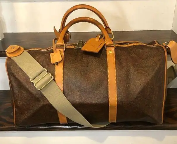 ETRO Milano Red Paisley Boston Weekend Bag With Carry Strap 50 cm