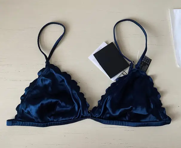 ZARA NWT Navy Blue  silky satin ruched bralette