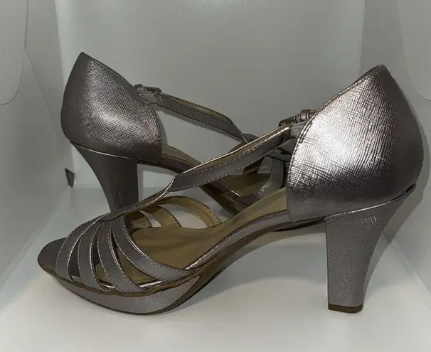 Naturalizer Delina Strappy Platform Sandals Heels Metallic Silver Women’s 10
