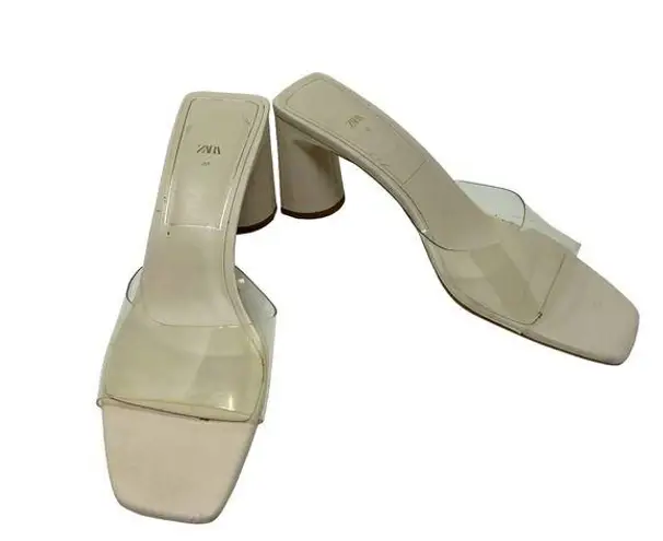 ZARA  Wide Heeled Clear Vinyl Acrylic Heels Sandals Size 40 US 9