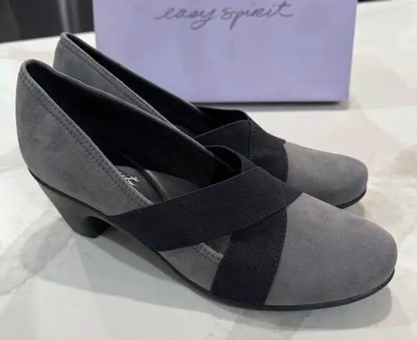 Easy Spirit Caranti Slip On Block Heel Pumps Women's 10 Gray/Black Suede Comfort