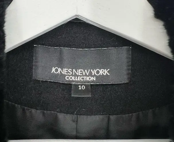 Jones New York  Collection Angora Wool Fur Collar Coat Black 10