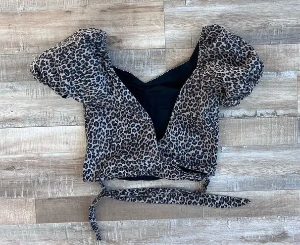 Marissa Webb leopard Diane canvas print wrap crop top size M Brown Size M