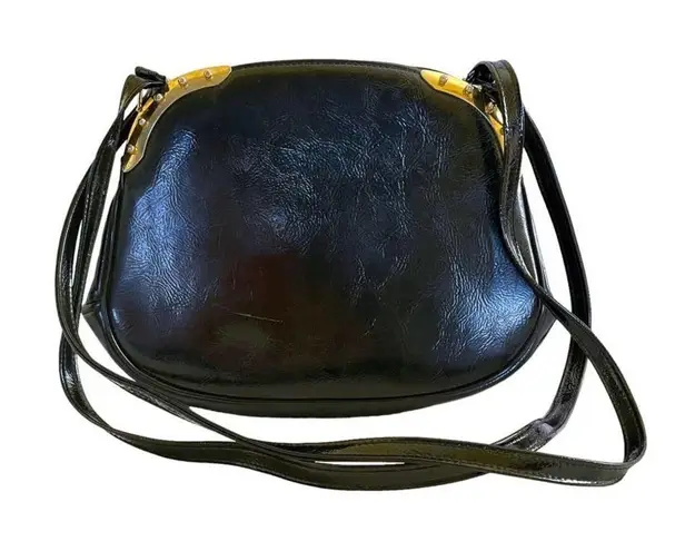 Vintage Meyers Black Leather Studded Satchel Shoulder Bag Purse