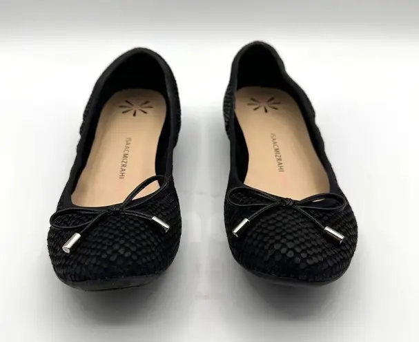 Isaac Mizrahi Black Textured Ballet Flats With Bow Accent Size 7.5