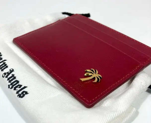 Palm Angels Palm Beach Leather Card Holder Ruby Gold NEW