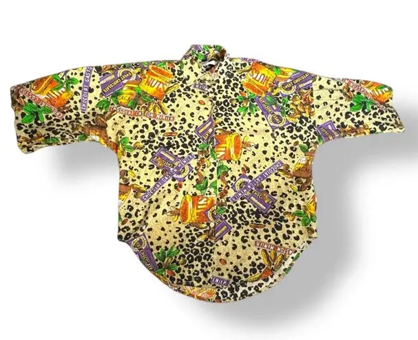 Vintage 90s KWBL Chocolate Nuts Candy Leopard Animal Print Shirt Novelty Medium Black