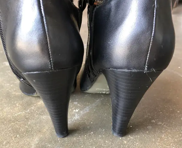 Quilted Black Leather Heeled Tall Boots Size 6.5