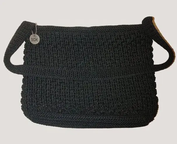 The Sak Black Crochet Shoulder Bag Zipper Closure Inner Pocket