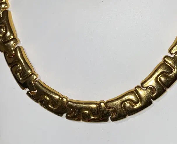 Vintage Gold Tone Egyptian Puzzle Links Costume Jewelry Choker Necklace Gold