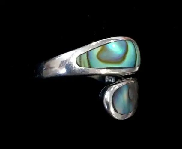 Sterling Silver Genuine Abalone Bypass Ring Sz 7.5