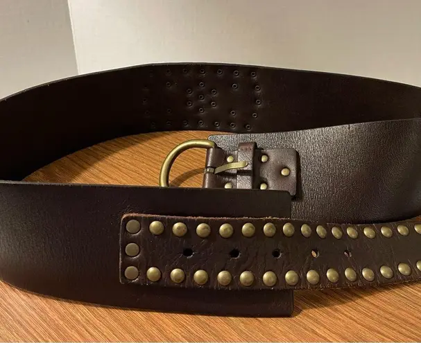 Linea Pelle Women Handmade Gen Brown Leather Brass Grommet Brass Buckle Belt