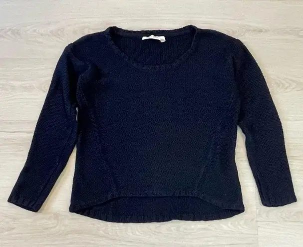 RD Style Retro Suede Elbow Patch Loose Knit Sweater Navy Blue XS EUC